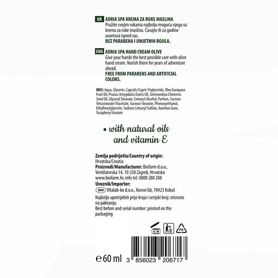 Handcr&egrave;me Olijf, 60ml